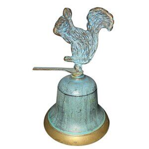 Brass Bell & Squirrel Painted Faux Green Painted Patina 6"